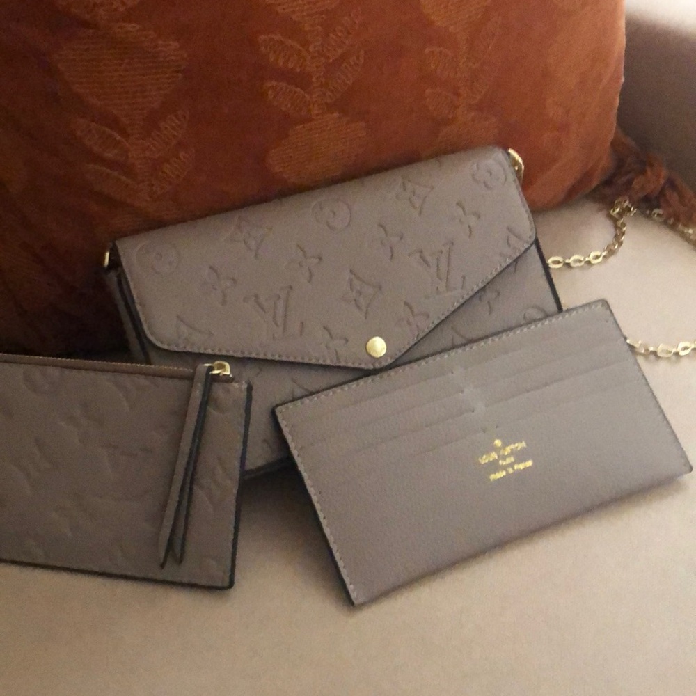 Brand new, three piece handbag set in taupe